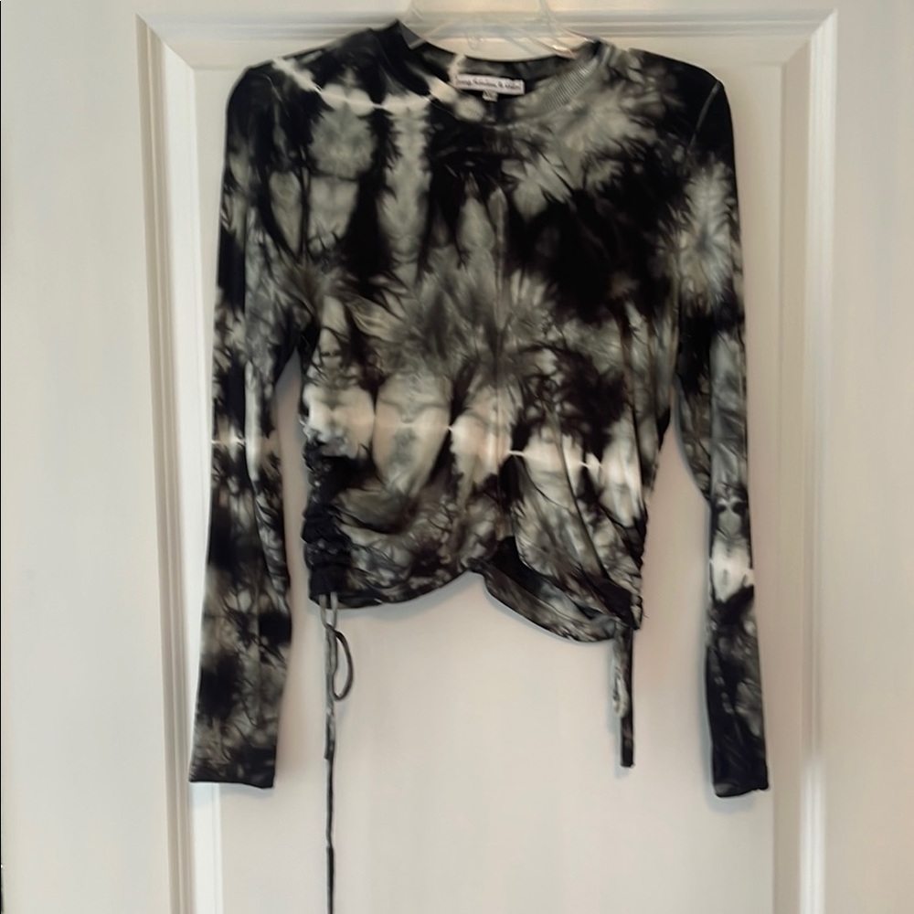 Young Fabulous and Broke Black, green-gray and White Ruched soft cotton crop top